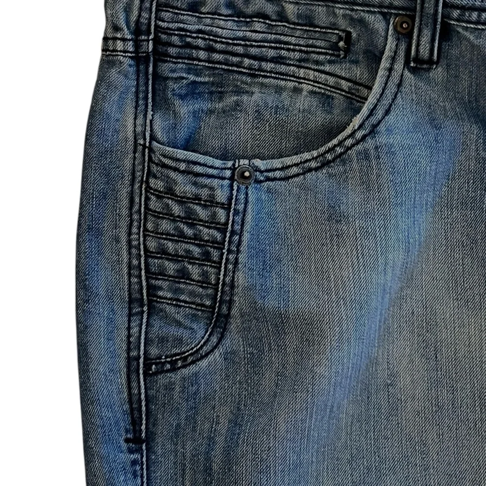 Jordan Craig Men's 42x32 Jeans Sean Slim Tapered Fit Moto Detailed Blue Denim